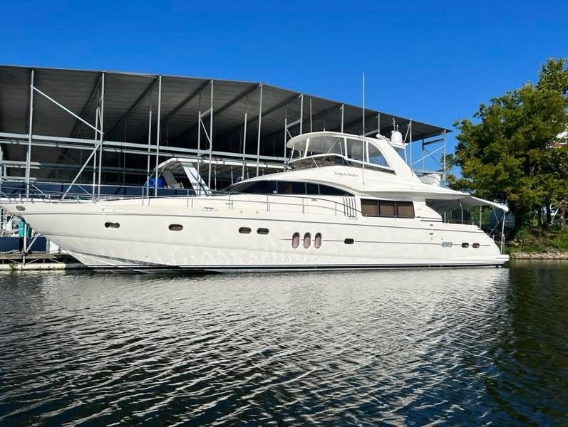 White recreational yacht at a dock