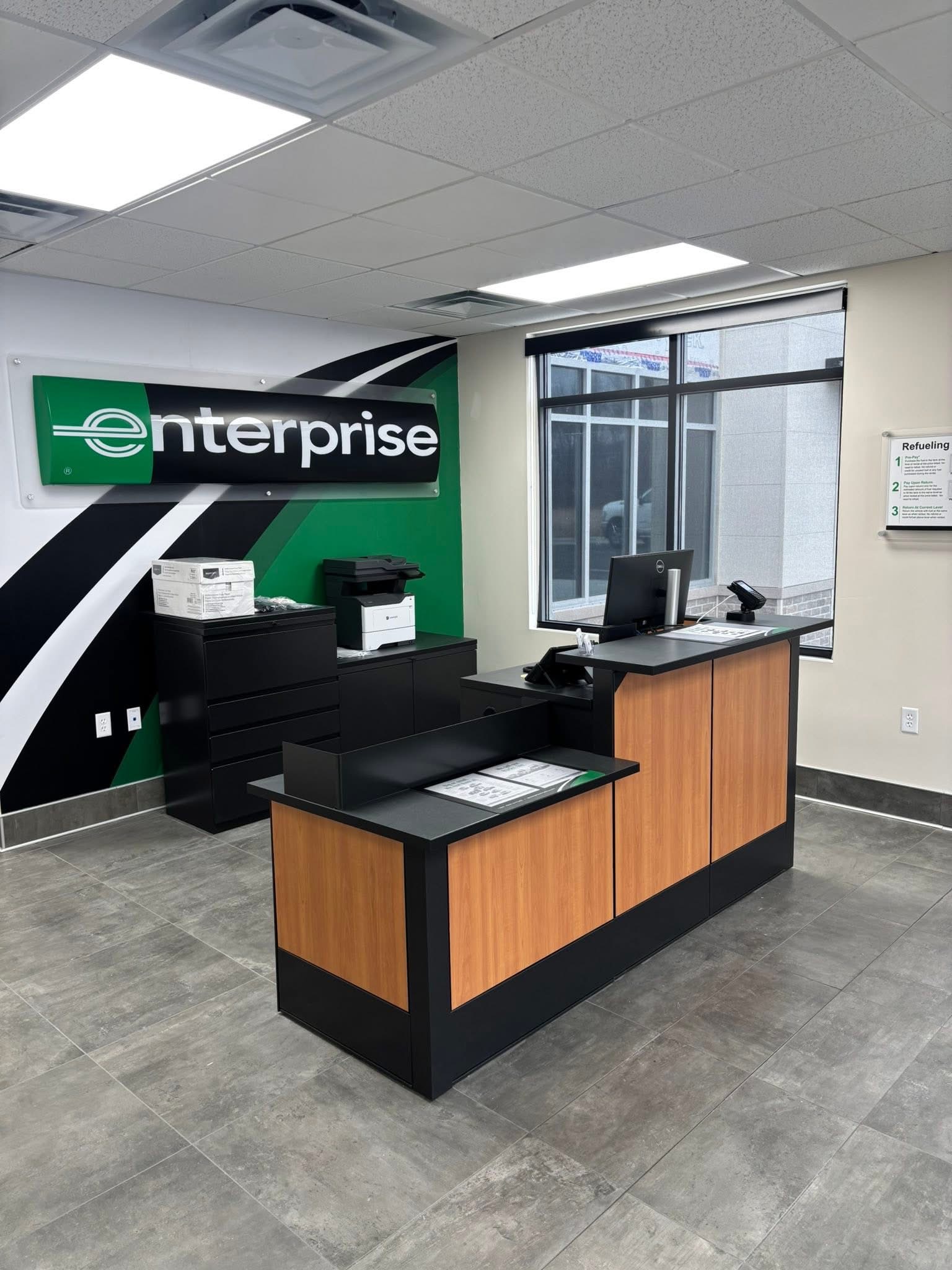 Reception area with window shades at a commercial office