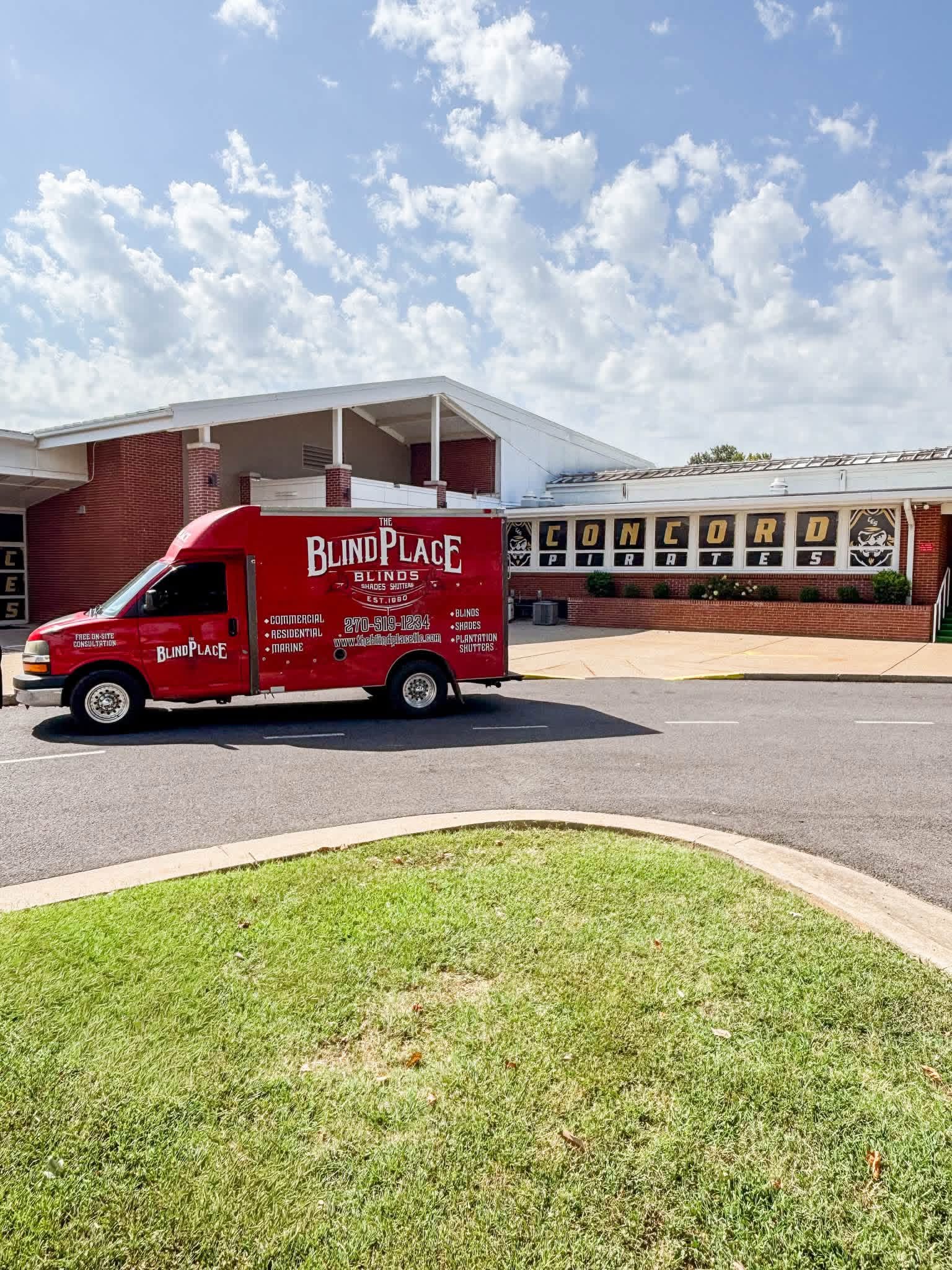 The Blind Place van outside a business location